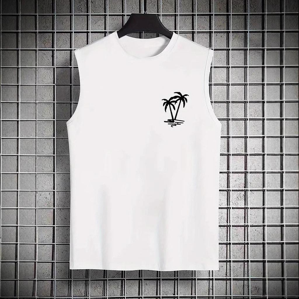 Summer men's casual palm tree print vest Casual fashion Sports Fitness Beach style men's cotton sleeveless vest