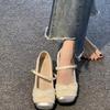 Mary Jane French fragrant high heels 2025 new high-end evening single shoes fashion leather shoes explosion beige thick heel