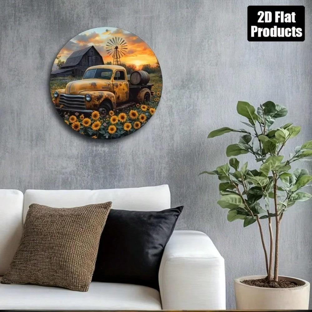 Retro Vintage Sunflower Truck Metal Wall Art Country Kitchen Home Decor Aluminum Sign