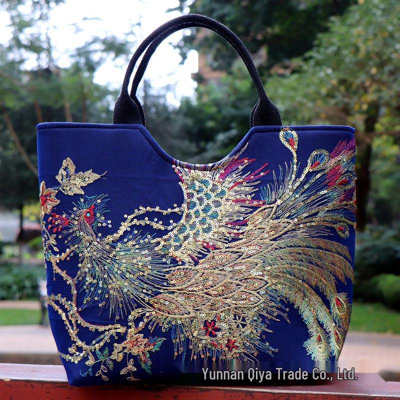 Borsa da Donna con Ricamo Etnico Fenice - Versatile, alla Moda, Design Double-Face