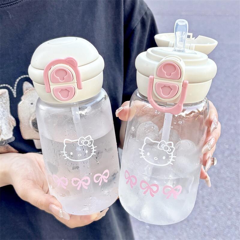 500ml Hello Kitty Brčko Kelímek Roztomilý Přenosný Plastový Kelímek Jednoduchý Studentský Dvojitý Kelímek na Pití Sportovní Nepropustný Kelímek na Vodu Dárek pro Dívky