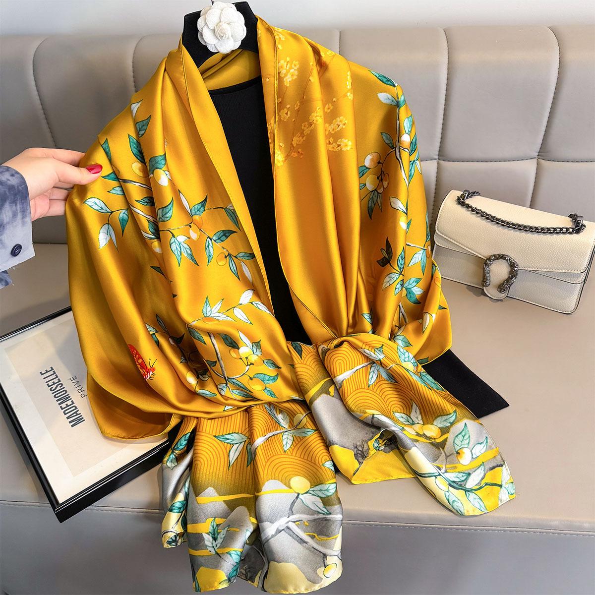 

Luxury Brand Women Summer Silk Scarves Shawls Lady Wraps Soft Female Beach Yellow Stole Bandanna Foulard Muffler Scarf