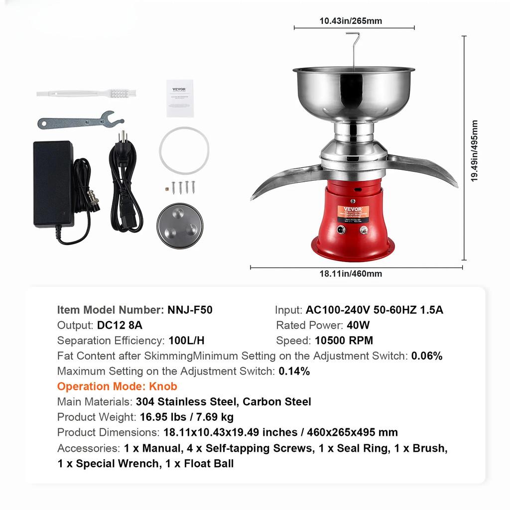 10500RPM Multifunctional Milk Cream Centrifugal Separator 304 Stainless Steel Electric Cream Separators Milk Skimmer