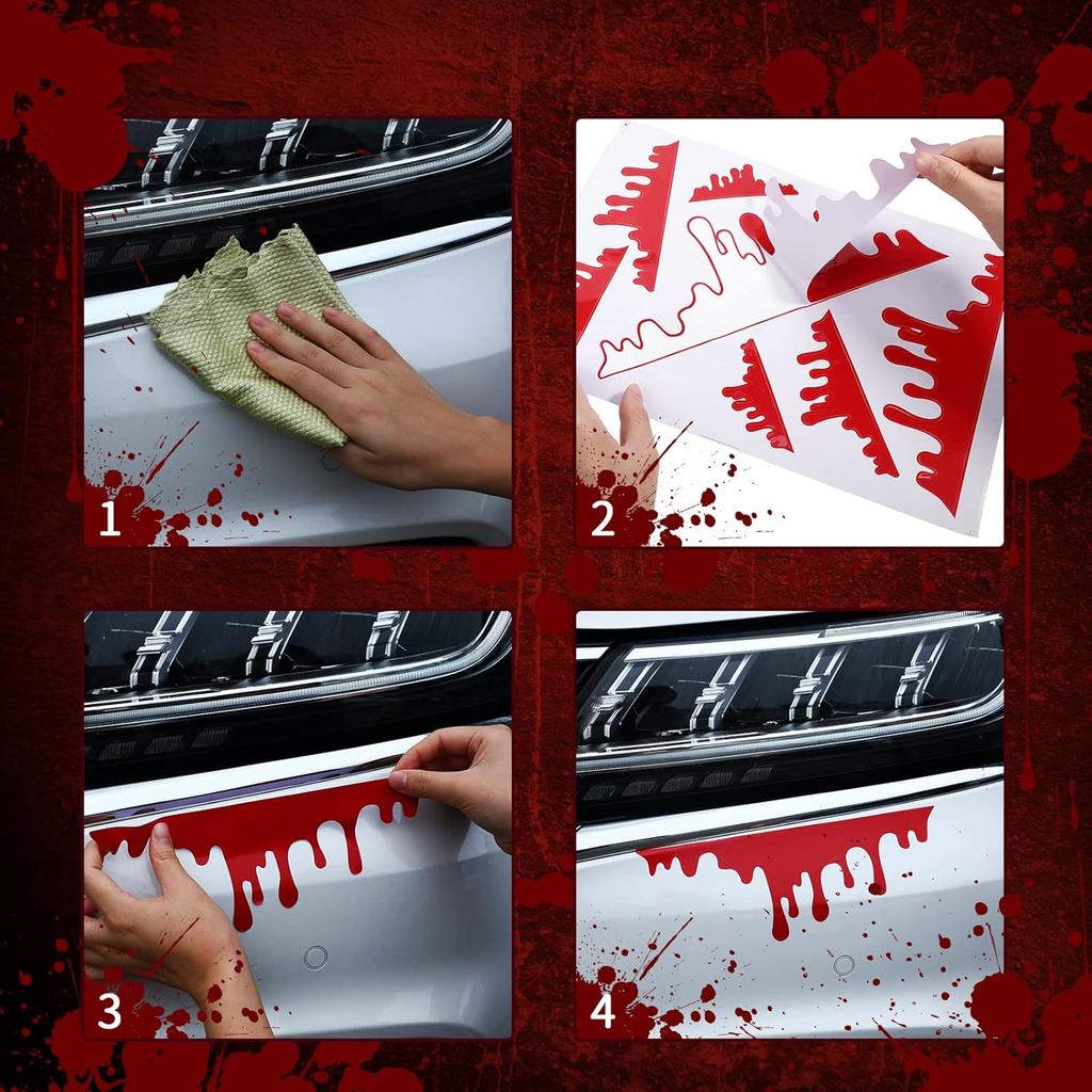 Frienda 11 Sheets Halloween Blood Car Decal Halloween Car Accessories Self-Adhesive Bloody Stickers Decor For Headlights Windows Headlamps