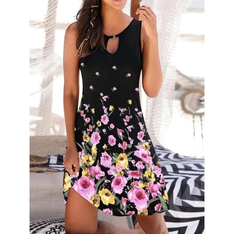 QICED Fashion Summer Spring Sleeveless O-Neck Casual Dresses