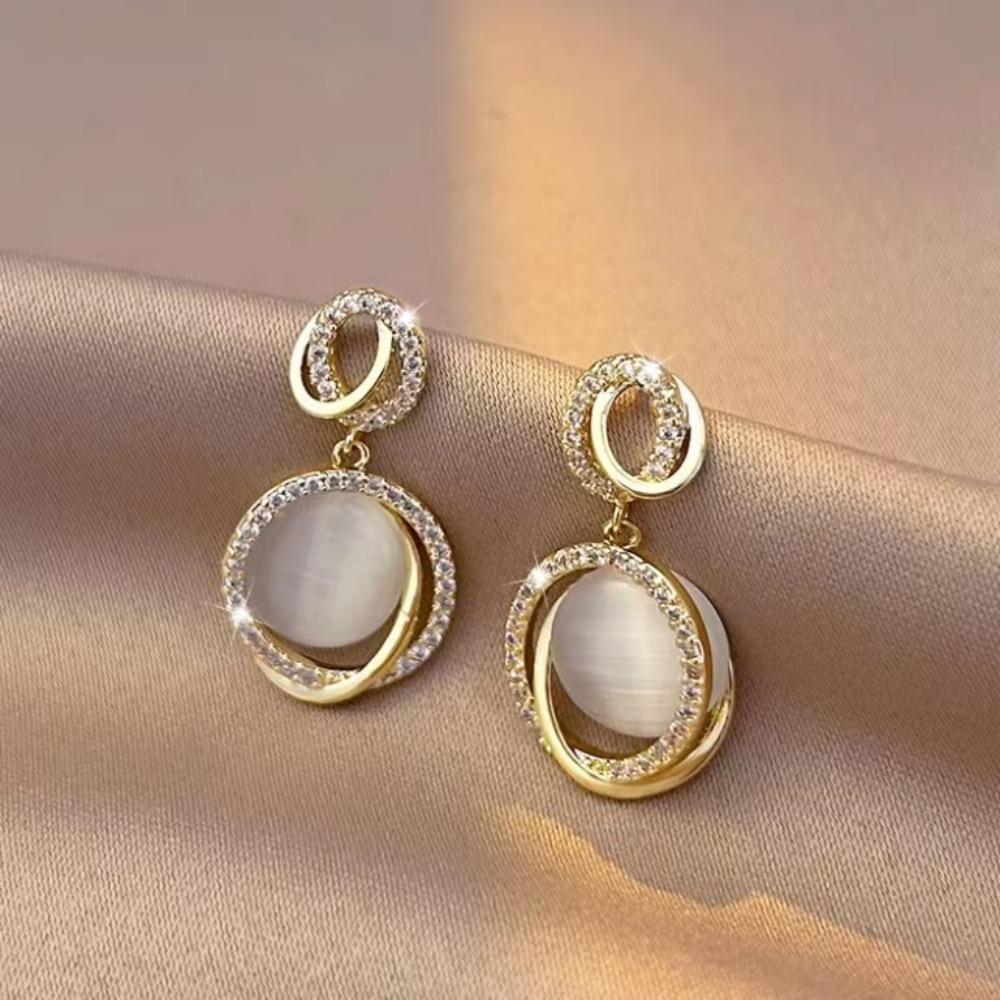 Diamond-set Love Opal Stud Earrings Design High-end Summer Earrings Niche Light Luxury High-end Versatile Earrings Jewelry