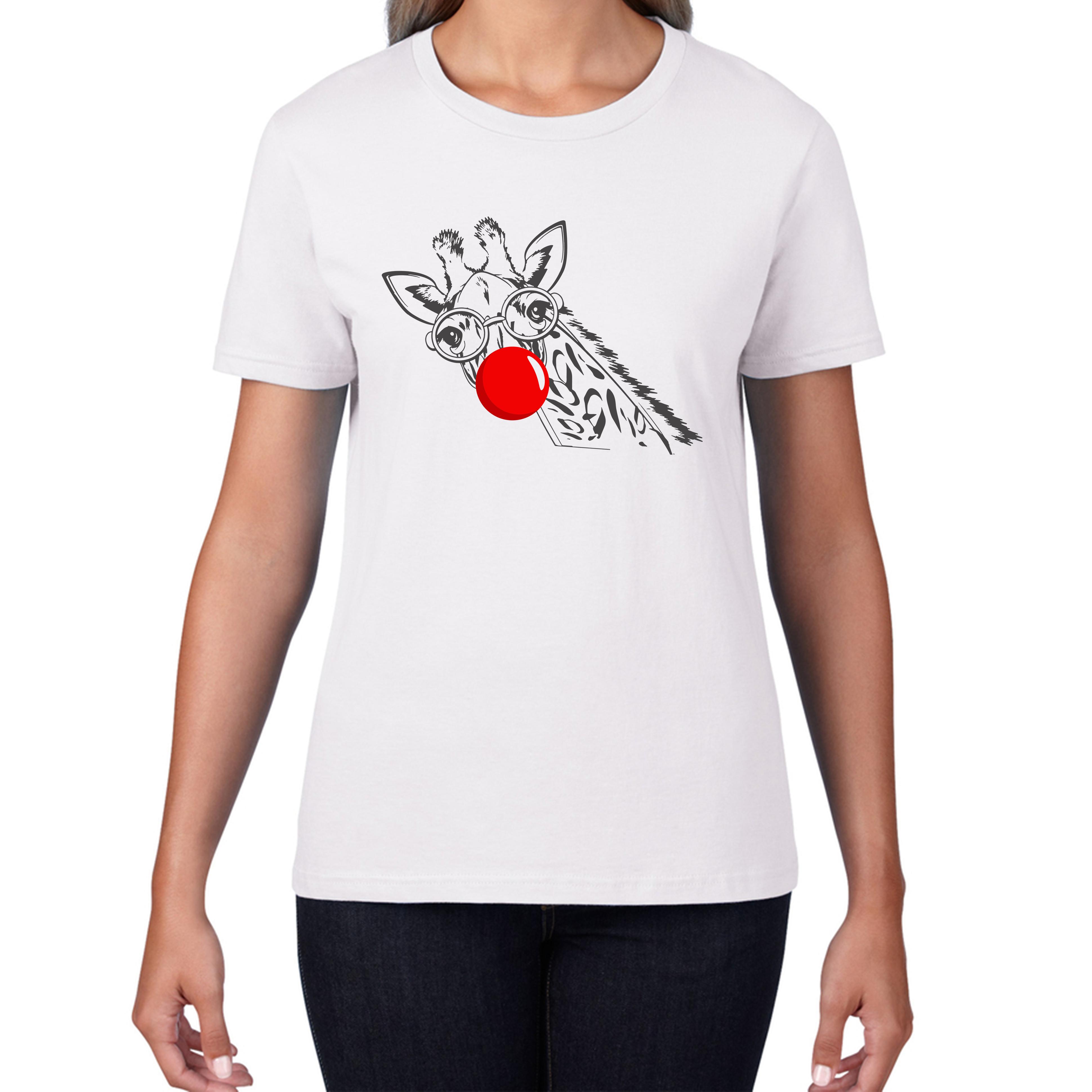 Giraffe Red Nose Day Ladies T Shirt Mens Tops Tees Unisex. 50% Goes To Charity M