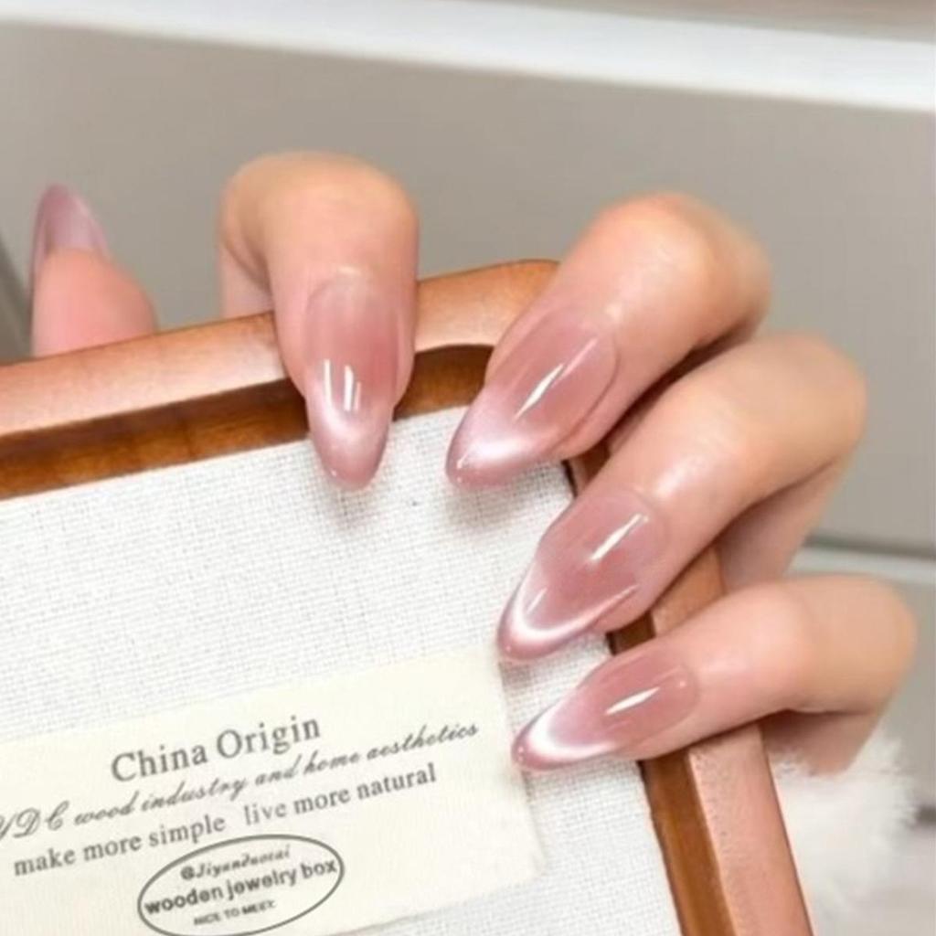 Cat Eye Wearable False Nails - Simple Whitening, Removable, High-End Nail Patches