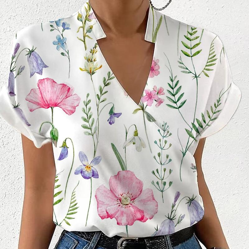 

BITCED женская летняя свободная блузка с коротким рукавом и v-образным вырезом с воротником-стойкой и принтом XXL снег белый