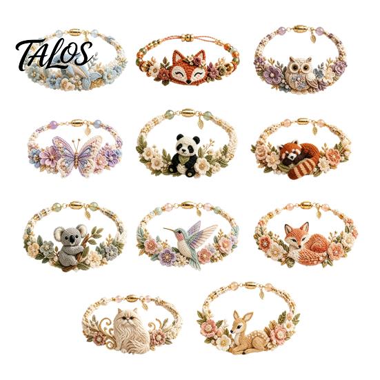 Fournitures pour la fabrication de bracelets Kit Animal Tissé DIY, Kit Fait Main Renard Chat Cerf Oiseau Loisirs Créatifs, Ensemble Crochet Floral pour Débutants Adultes Arts et Artisanat
