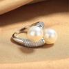 Charm Female White Pearl Zircon Stone Silver Color Wedding Rings Promise Open Adjustable Engagement  For Women
