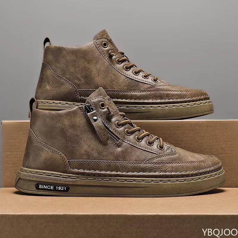 Autumn New Fashionable Versatile Men's Shoes High Top Boots Thick Sole Height Increasing Wear-resistant Casual Trend Men's Shoes
