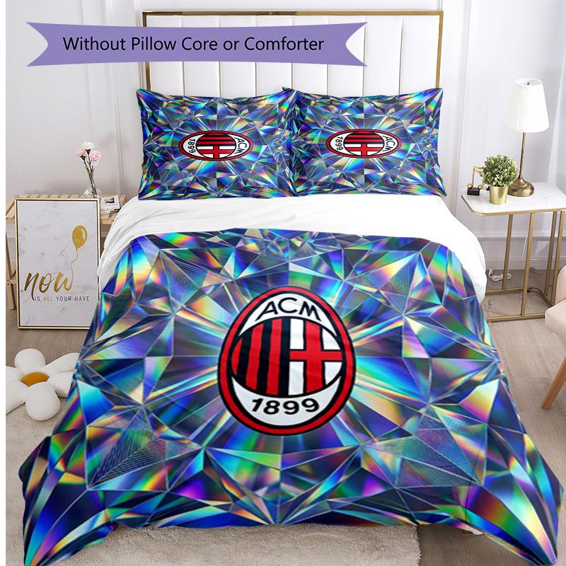 Set Lenzuola Stampa AC Milan 3 Pezzi Morbido Delicato sulla Pelle Lavabile Copripiumino e Federe Set Stagione Unica Camera da Letto
