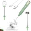 Double Milk Frother, Handheld USB-C Rechargeable Electric Drink Mixer, Green, 3 Adjustable Speeds, Coffee Frother, Drink Frother for Latte, Matcha, Ho