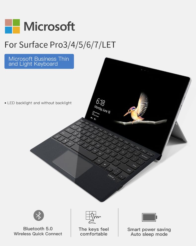 Surface Pro 6 Pro 3 Keyboard with Touchpad Surface Pro7 Pro6 Pro5 Pro4 Pro3 Keyboard Case Lightweight Thin Smart Wireless Bluetooth Keyboard Magnetic