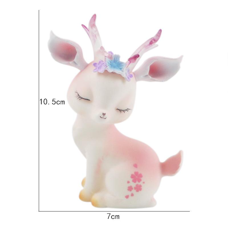 Cartoon Deer Figurine with Flower Charm Cute Little Deer Desktop Decoration Car Center Console Ornament Collectible Animal Toy