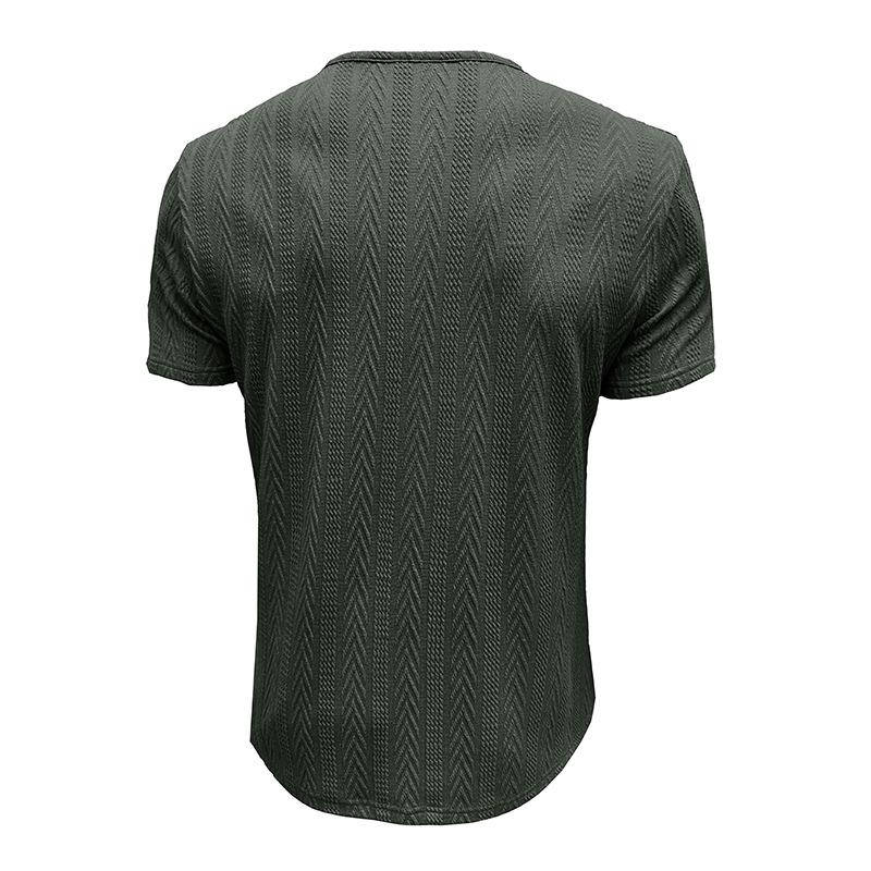 Mens Summer Short Sleeve Knitted Henley Shirt Striped Casual Tee