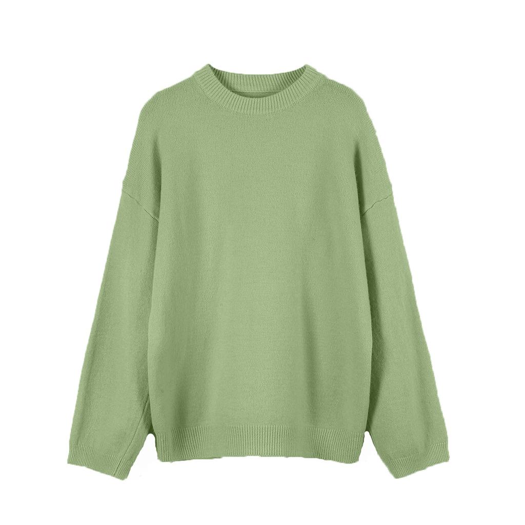 American Lazy Soft Waxy Gray Pullover Sweater Women's Autumn and Winter Loose Thickened Sheep Wool Crew Neck Knitted Sweater