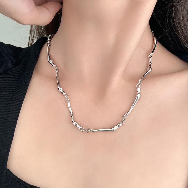 Silver Irregular Minimalist Chain Necklace, Men'S Simple Design Statement Jewelry Gift For Him