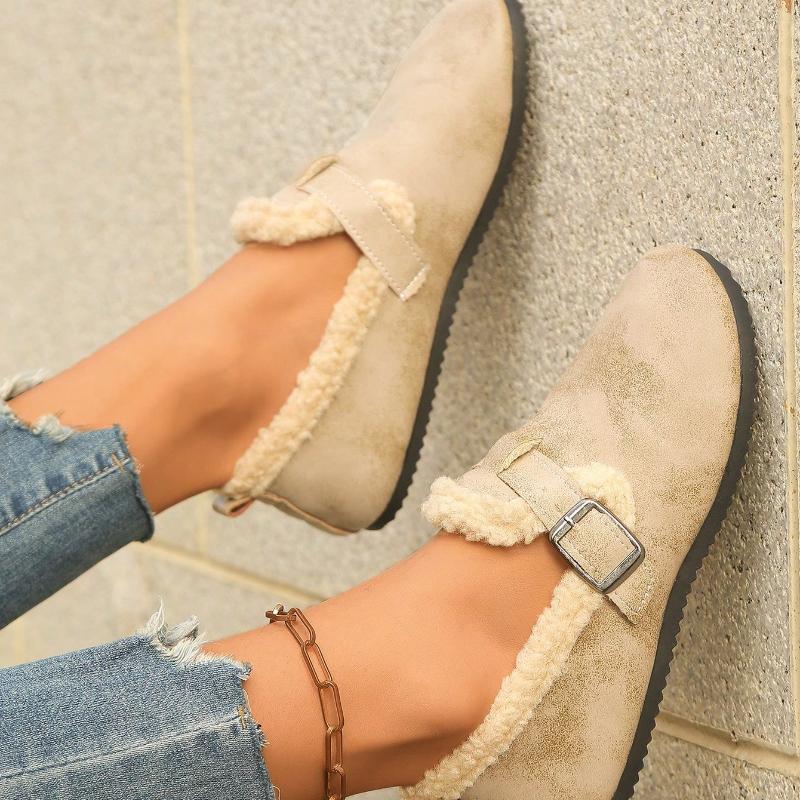 Fashion Comfortable Women Winter Fashion Shoes Arch Support Cozy Home Furry Suede Mules Shoes Cork Insole Warm Plush Slippers Shoes