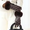Velvet Rhinestone Winter Gloves Soft Women Warm Mittens All-Match Pu Leather Gloves  Autumn