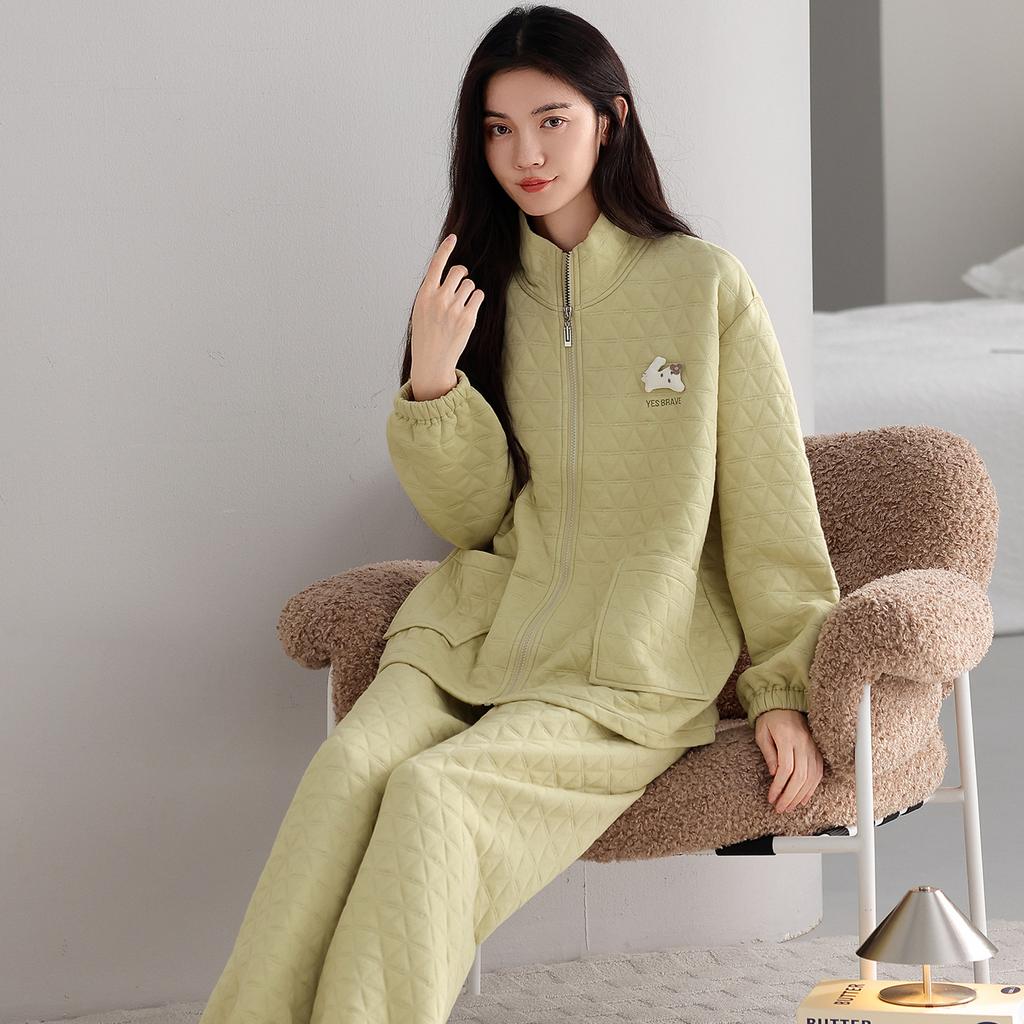 Pajamas Ladies Autumn And Winter Cotton Long Sleeve Sandwich Air Cotton Thickened Ladies Loungewear Set