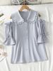 Versatile Ruffle Doll Collar Blouse - Women's Short-Sleeve, Pleated, Loose Fit, Solid Color