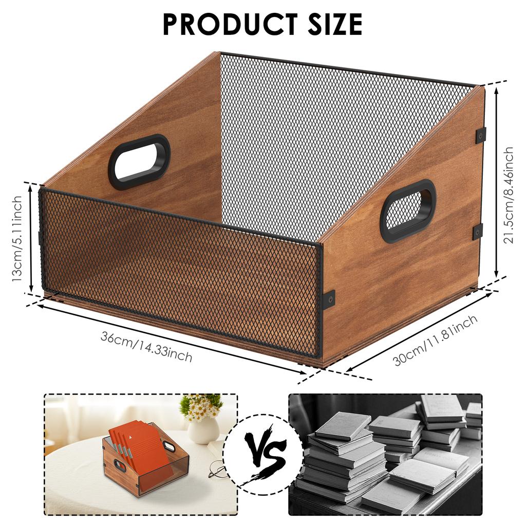 Wood Vinyl Record Storage Holder Vintage Tabletop Large Capacity Album Record Organizer for LP Vinyl Record CD Disc Storage Box