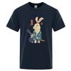 Cotton Blend Short Sleeve Tee Japanese Ukiyoe Samurai Rabbit Print Casual Streetwear Unisex Summer Top Gift For Lovers Unisexunisex