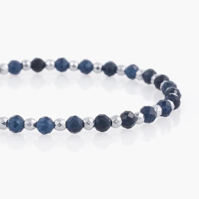 4 Deep Blue Quartz 1093 Silver Coated Shining Chain 1209 Bracelet Set (C2403-SE381_BK)