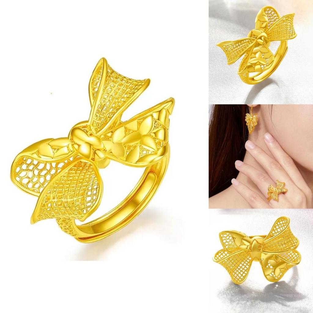 Trendy Gold Plated Butterfly Ring For Women Featuring Adjustable Floral Style
