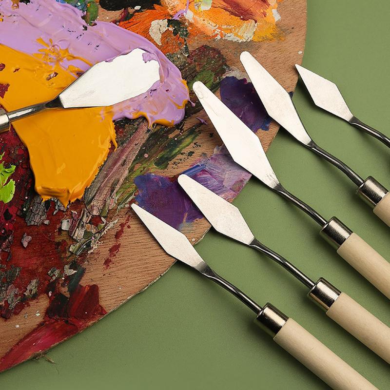 7 ks/Sada nerezových špachtlí na olejomalbu Umělecké nástroje Špachtle Paletový nůž Míchací nůž na olejomalbu Stěrka Umělecké nástroje