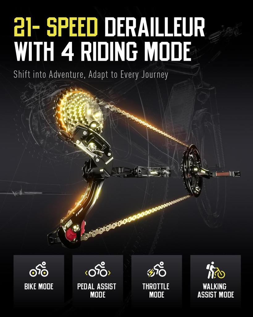 אופניים חשמליים FENGQS Q8 מנוע 750W סוללה 48V17.5Ah צמיגים 27.5*2.1" מהירות מקסימלית 50 קמ"ש טווח מקסימלי 85 ק"מ בלמי דיסק מכניים