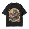 Japanese Ramen Cat T Shirt Men Women Funny Black Cat Eating Noodles Graphic Tee Washed Vintage Summer Top Harajuku Streetwear