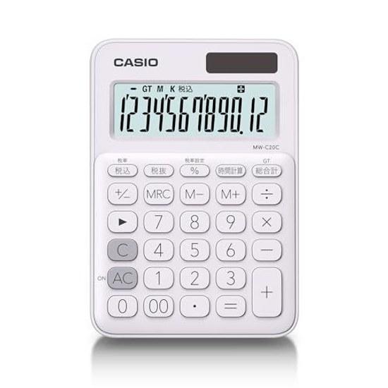 Casio Colorful Calculator White 12-Digit Mini Just Type MW-C20C-WE-N
