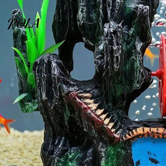 Moss Rock Aquarium Decor Spinning Waterwheel, Fish Tank Ornament, Mini Rockery Mountain Waterwheel Air Bubbler, Resin Ornament Aerating Action Hideout