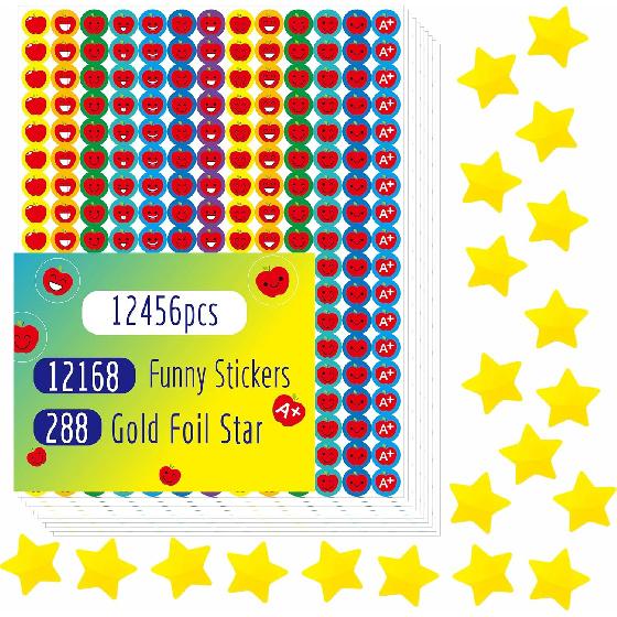 12456 PCS Funny Stickers, Mega Bundle Emotion Stickers in 14 Colors and 10 Designs Star with Stickers for Reward Behavior Chart (Each Measures