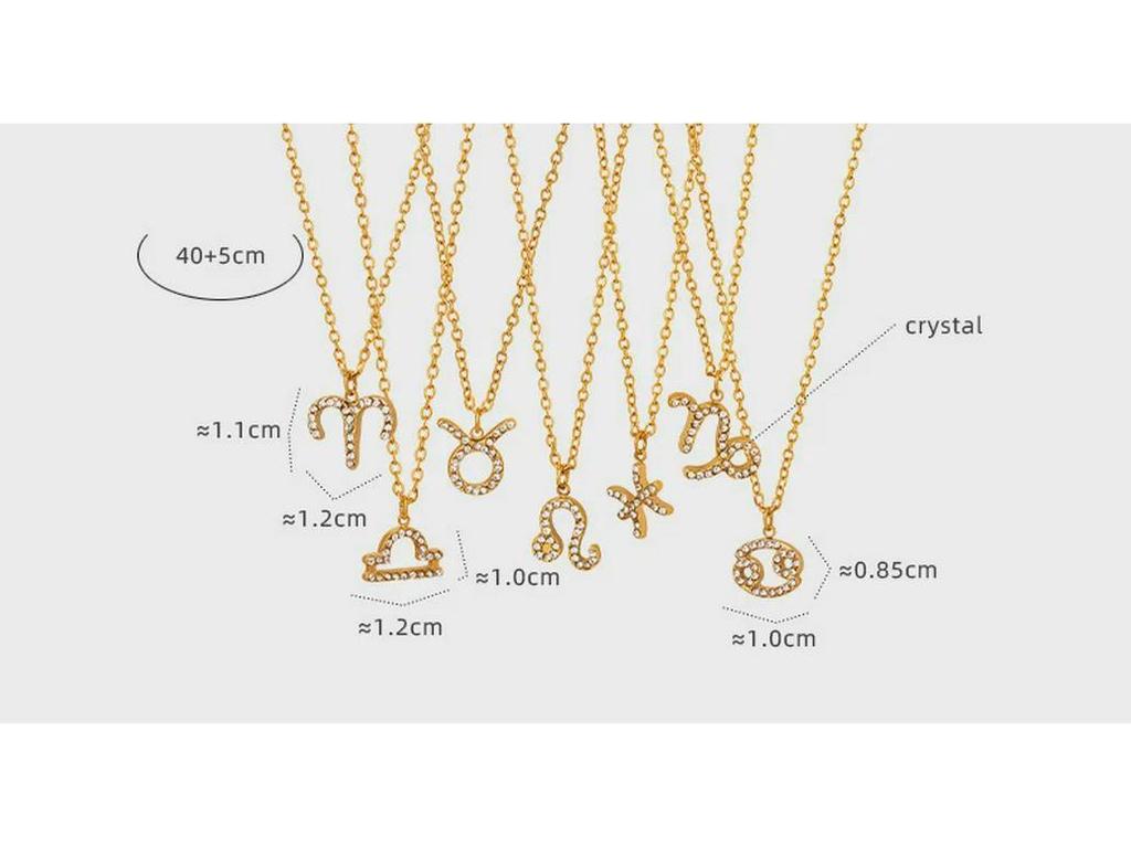Custom Fashion Gold Titanium Steel Necklace with Zodiac Pendant and Rhinestones