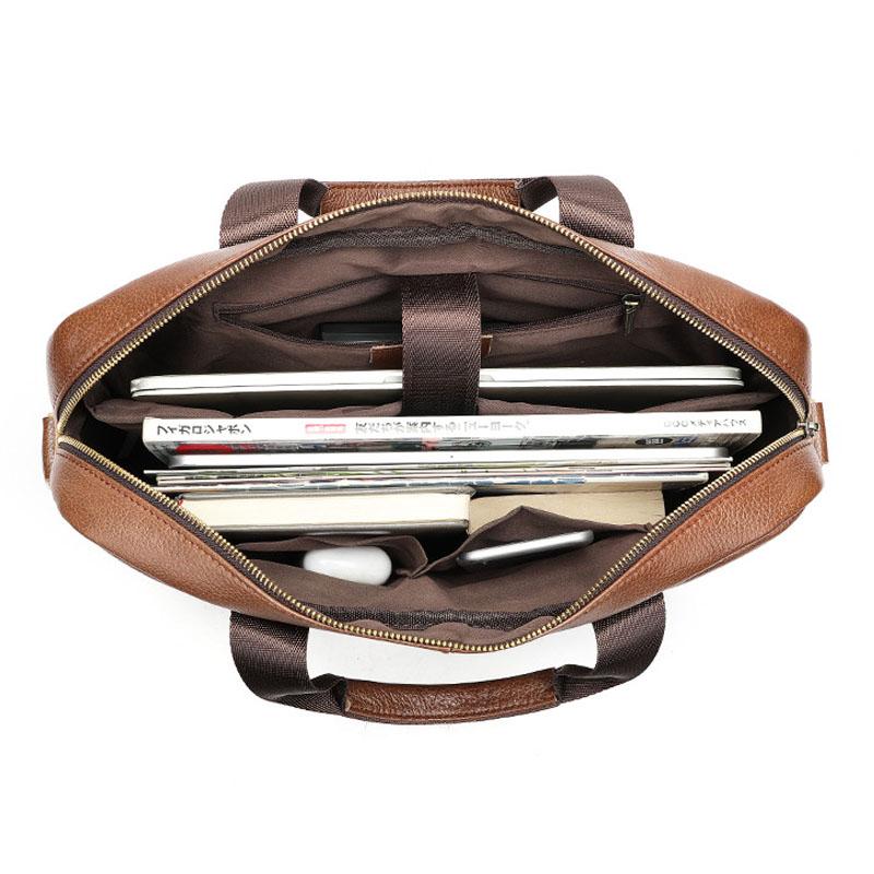 Men's Handbag 100% Genuine Leather Business Briefcase Large Capacity Cowhide Shoulder Crossbody Bag 14 Inch Laptop Bag