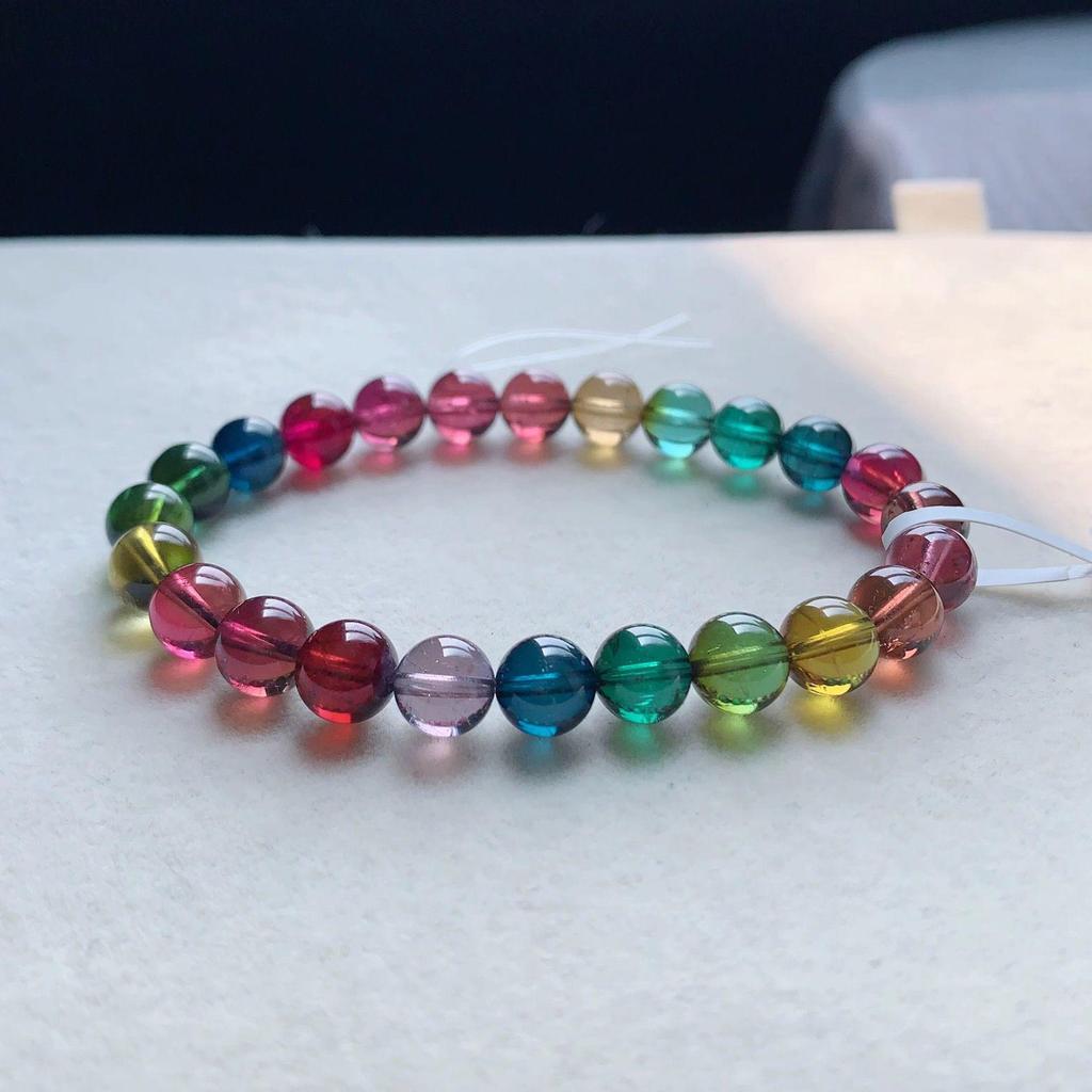 Natural Brazilian Tourmaline Rainbow Bracelet - Single Strand Hand Chain Gift for Couples