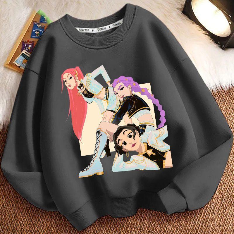 Children's Cartoon Witch Hunt Team Round-neck Hoodies for Autumn and Winter, Loose Long-sleeved Casual Hoodies for Boys and Girls