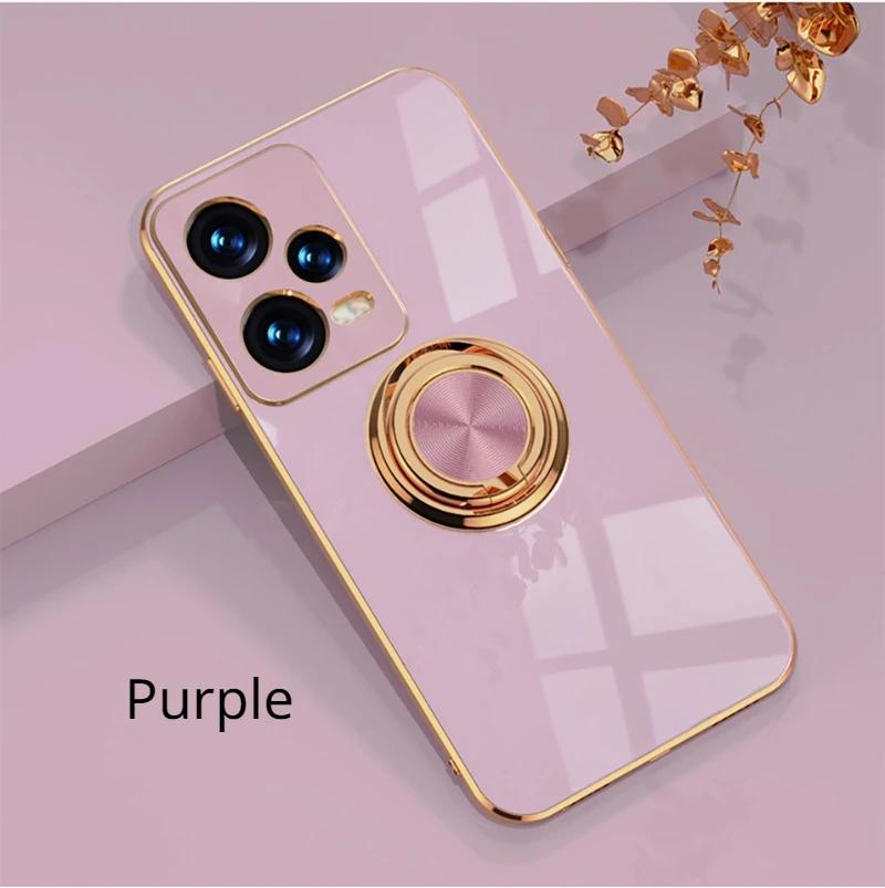 Carcasa de telefon cu suport de inel placat pentru Xiaomi Poco X6 X5 M6 Pro F5 Pro C50 carcasa de protectie cu suport de lux Husa de protectie completa