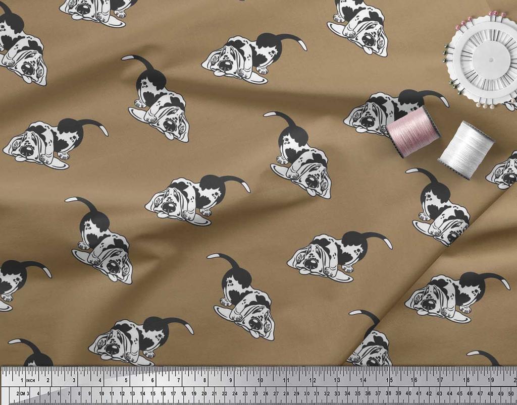 Soimoi Japonská krepová saténová tkanina Basset Hound Potisk šicí tkaniny metr 42 palců