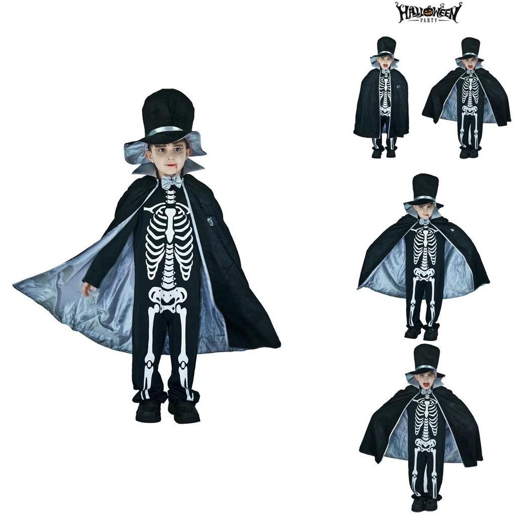 Spooky Skeleton Skull Ghost Kids Boy Halloween Cosplay Jumpsuit Party Outfit