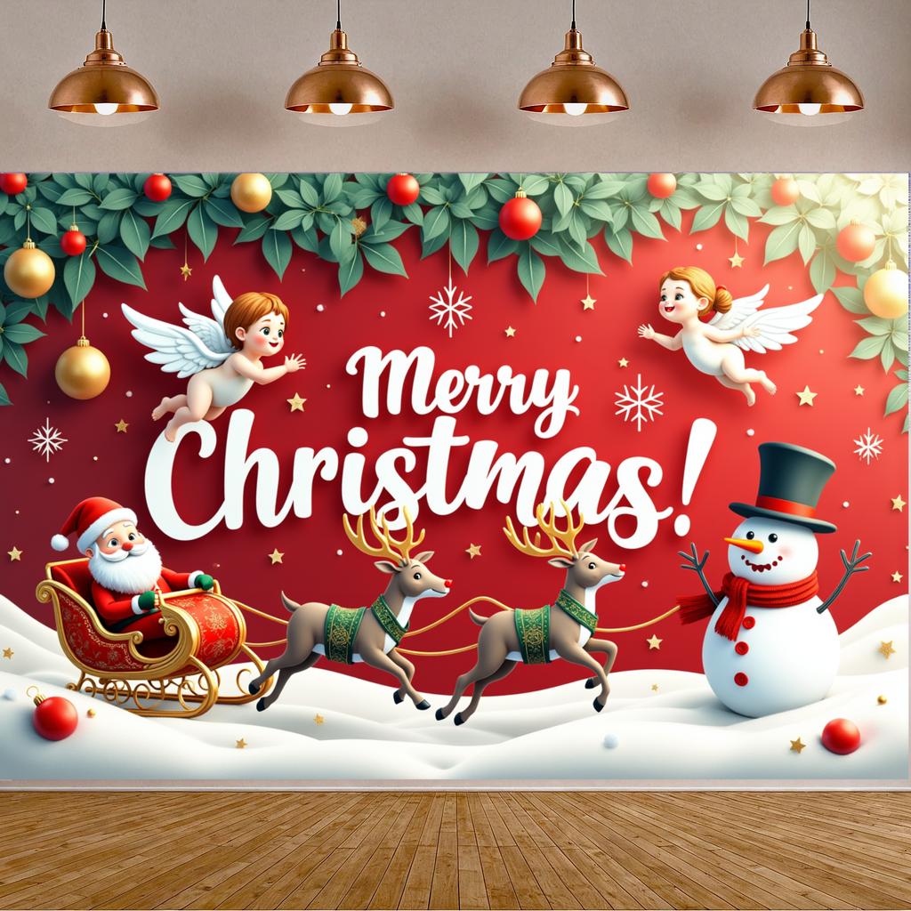 Christmas Celebration Cheerful Theme Party Backdrop Seasonal Decoration Angels Event Banner For Holiday Celebration Family