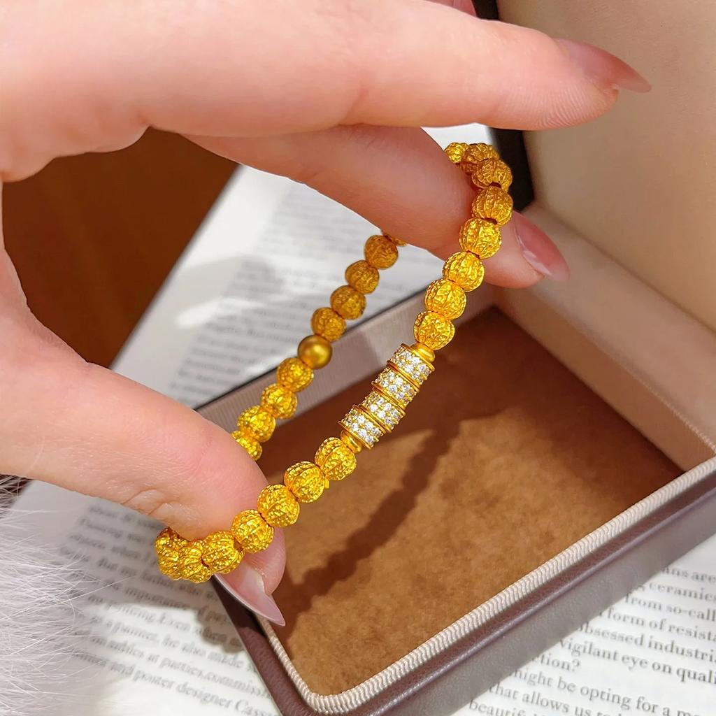 Ideal Gift Double Diamond Running Ring Walnut Bead Bracelet Women 24K Gold AU999 Perfect for Festivals