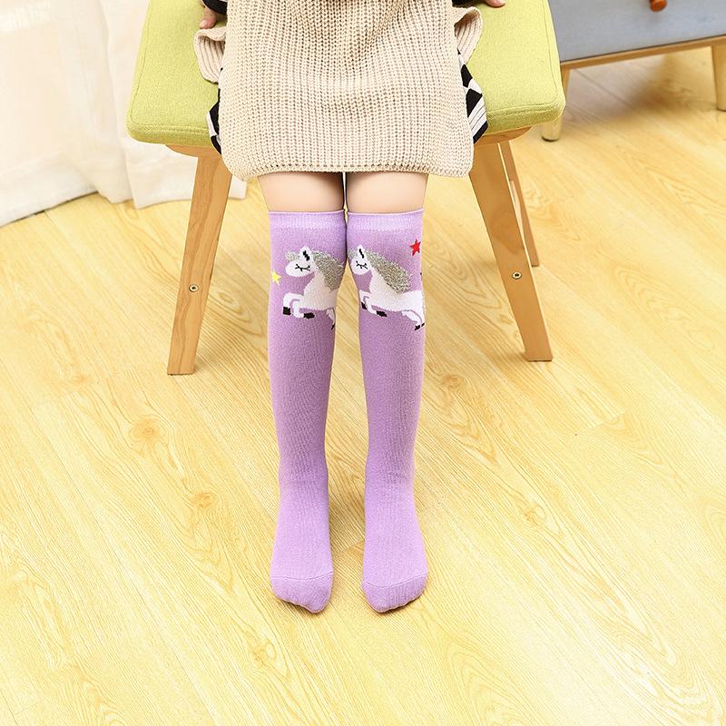 Girls' Cute Cartoon Cotton Knee-High Socks - Japanese Style for Spring & Autumn