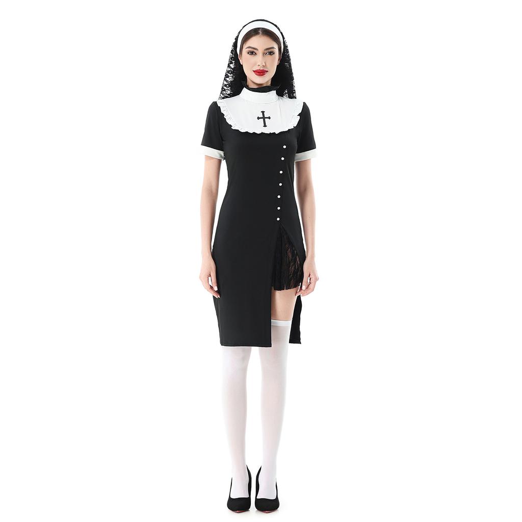 Halloween Kostüm sexy Kleid Vampir Nonne Kostüm Kreuz Dunkel Goth Karneval Kostüm