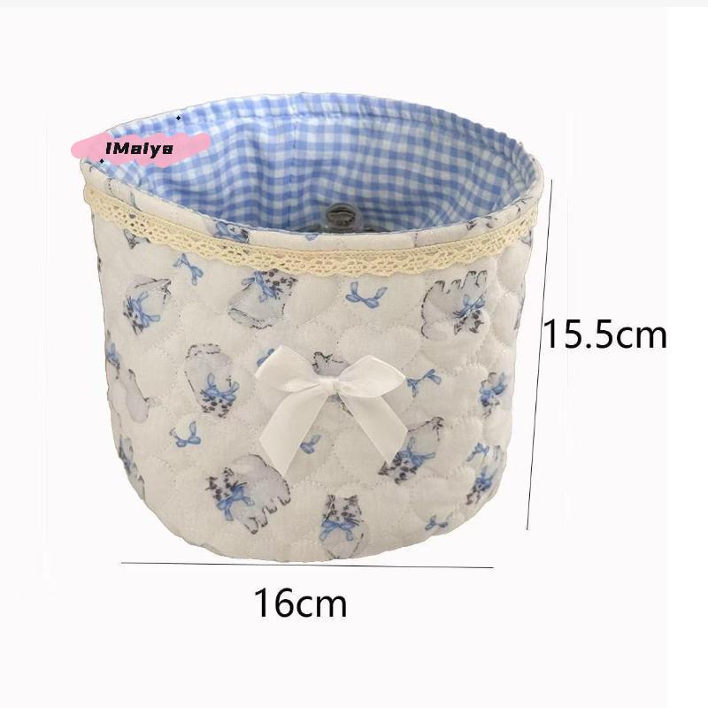 M-Cute Love Heart Storage Box Quilting Cotton Bow Desktop Storage Basket Large-capacity Round Storage Frame Home Decoration