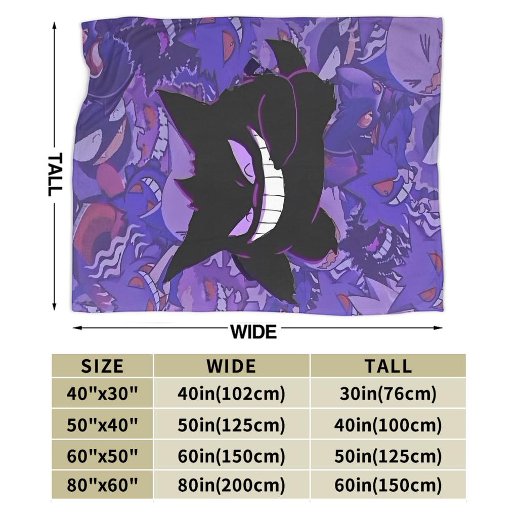 Anime Gengar Dark Pattern Blankets Quality Warm Pokemoned Throw Blanket Spring Decorative Bedroom Print Bedspread